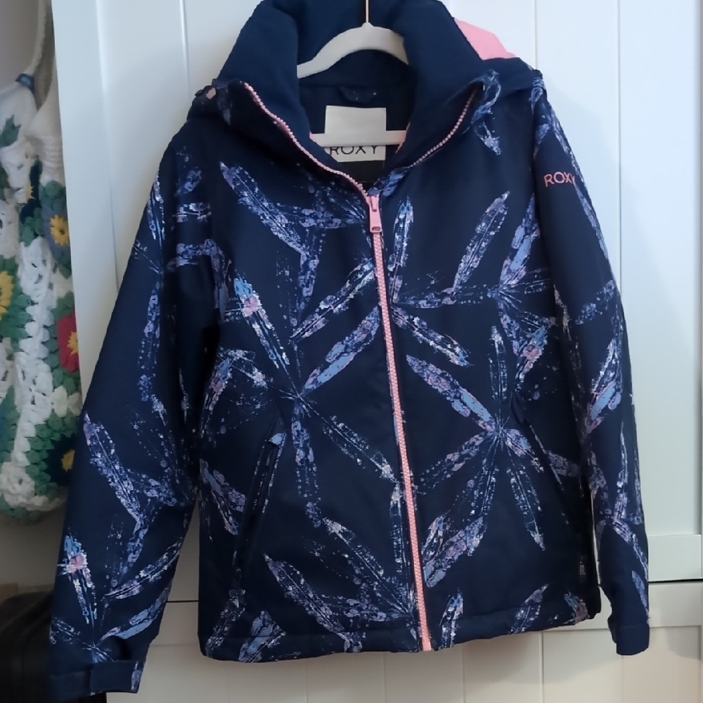 Roxy Kids' Patterned Navy and Pink Raincoat